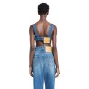 denim bra with overall buckled strap