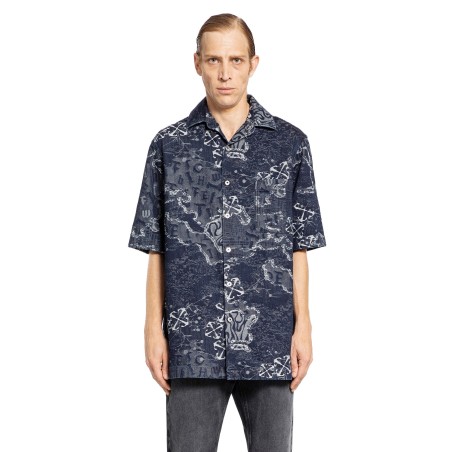 camo jacquard denim bowling shirt