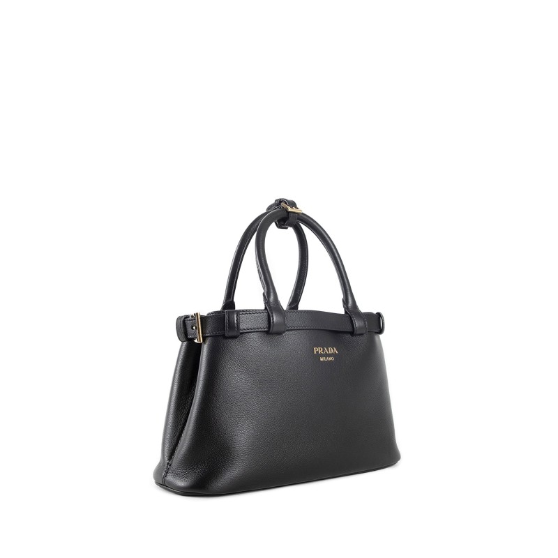 prada buckle small leather handbag with double belt