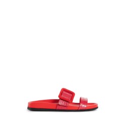 mayfu leather buckled flat slides