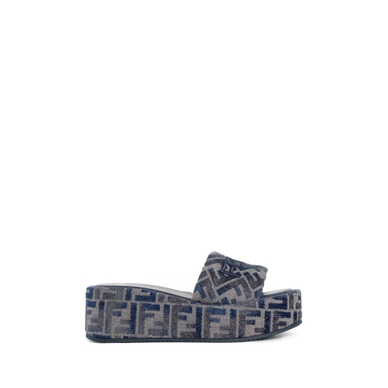 fendi sunshine ff denim flatform slides