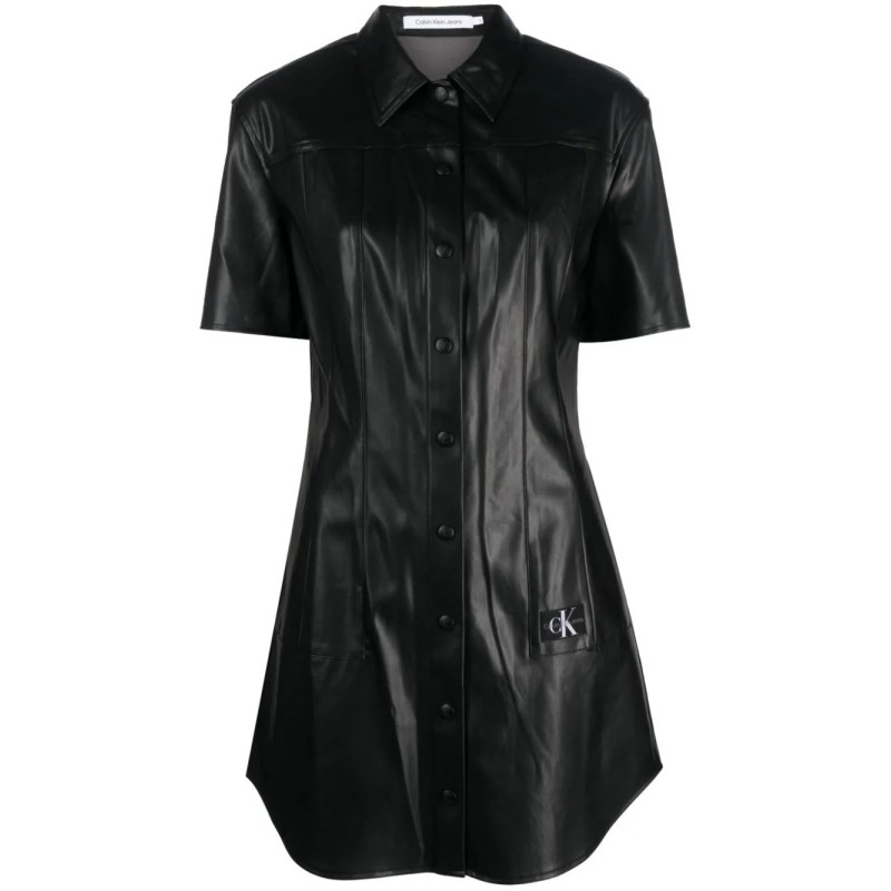 Faux leather short sleeve dres