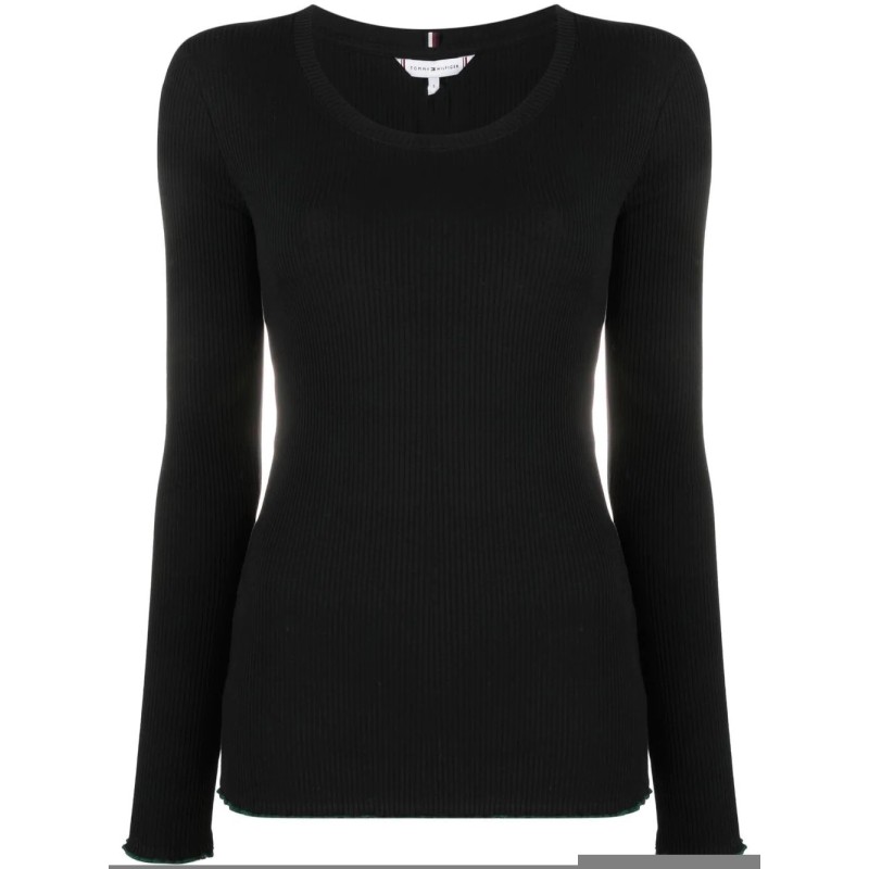 Slim frill rib scoop-neck swea