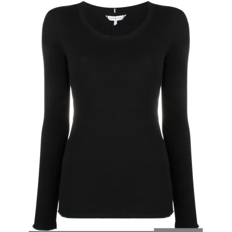 Slim frill rib scoop-neck swea