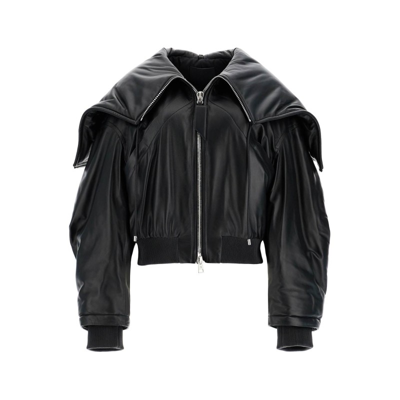 nappa bomber jacket with oversized hood