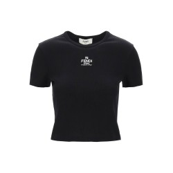 cropped t-shirt with logo embroidery