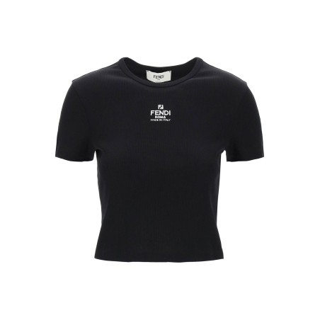 cropped t-shirt with logo embroidery