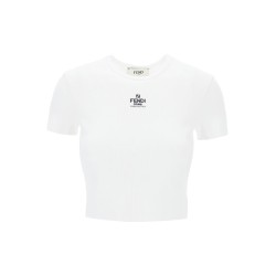 cropped t-shirt with logo embroidery