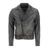 vintage-effect leather biker jacket