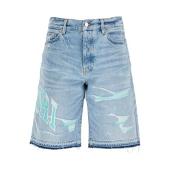 denim logo varsity bermuda shorts