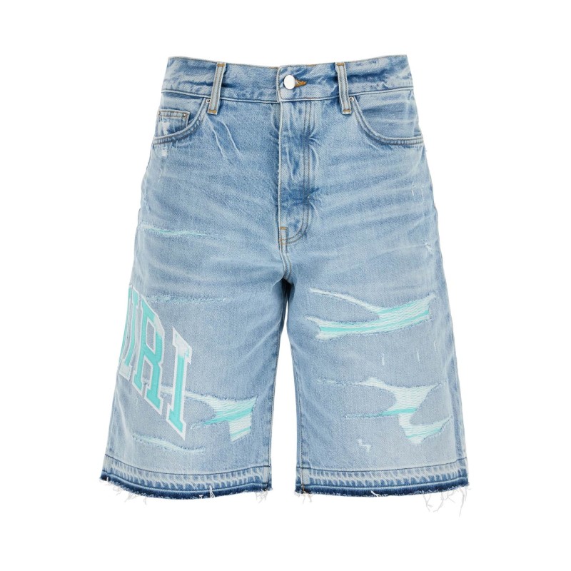 denim logo varsity bermuda shorts