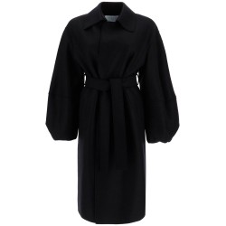 pressed wool robe coat with nine words