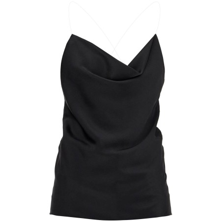 satin top with draped neckline and low