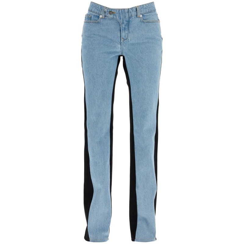 bicolor straight leg jeans with two