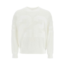 neck perforated knit sweater