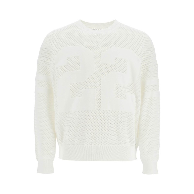 neck perforated knit sweater