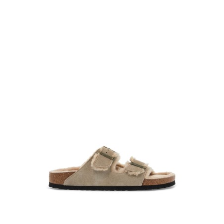 narrow fit arizona shearling slides