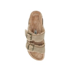 narrow fit arizona shearling slides