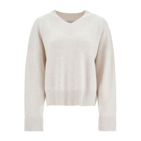 cashmere pullover with shiny cuff details.