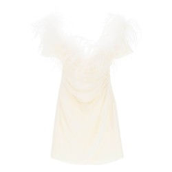 mini dress in poly georgette with feathers