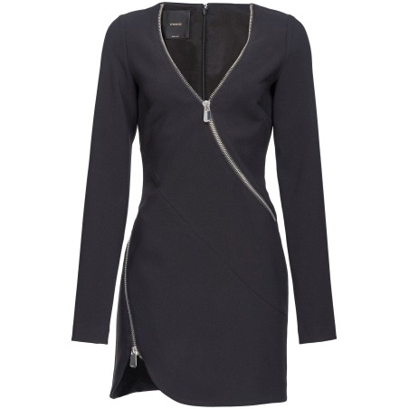 Zipped crepe v-neck minidress