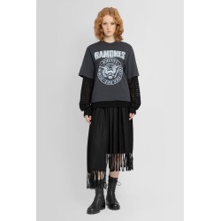 asymmetric fringed wool skirt