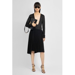 asymmetrical pleated mid skirt in crepe