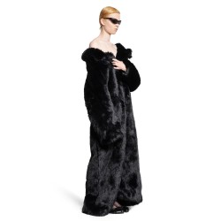 off shoulder coat in fake fur