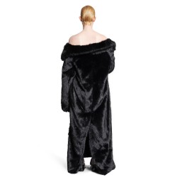 off shoulder coat in fake fur