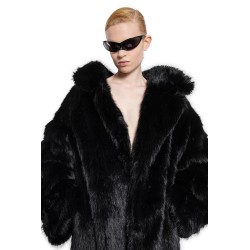 off shoulder coat in fake fur