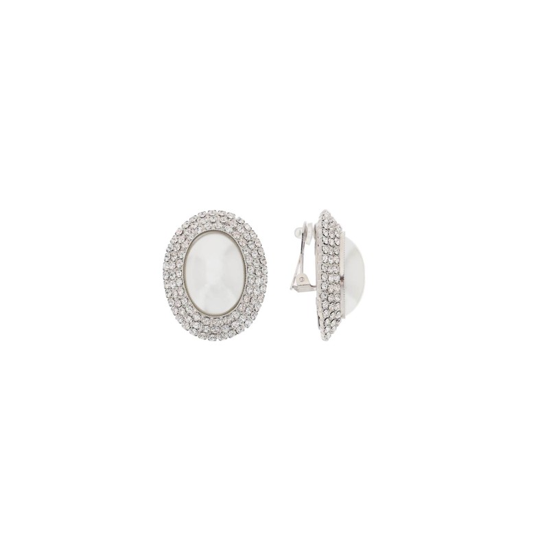 oval earrings with pearl and crystals