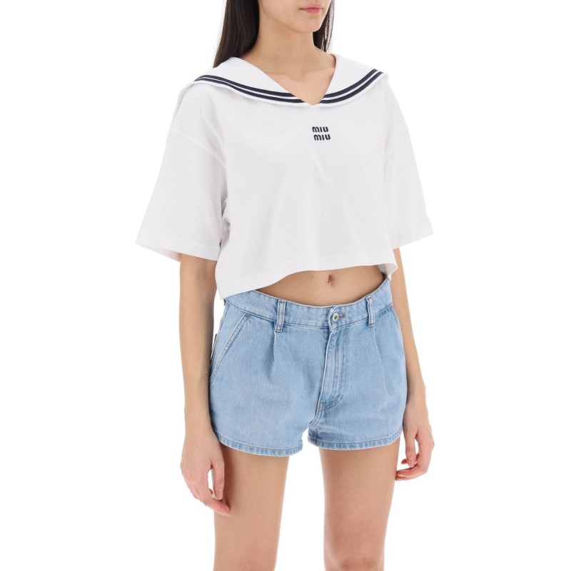 cropped t-shirt with sailor collar