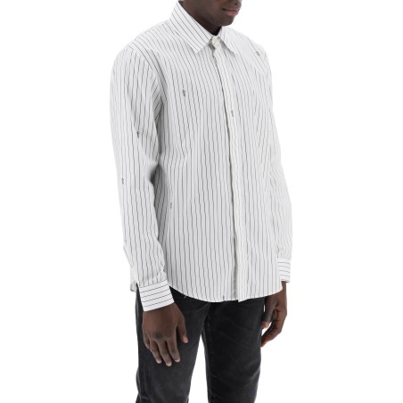 striped shirt with staggered logo