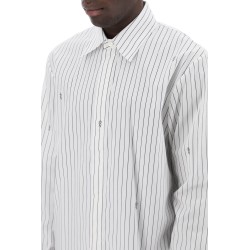 striped shirt with staggered logo