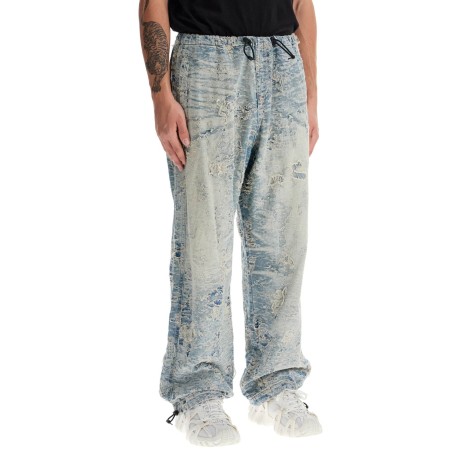 distressed denim jacquard pants