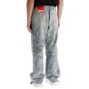 distressed denim jacquard pants