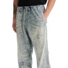 distressed denim jacquard pants