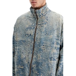 distressed denim jacquard jacket