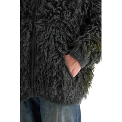 shaggy knit cardigan with hood