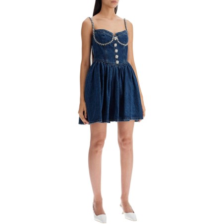 'mini denim dress with crystal trimmings'