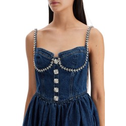 'mini denim dress with crystal trimmings'