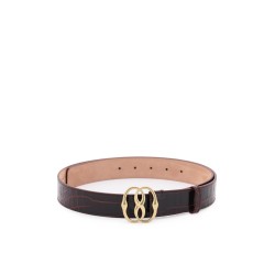 croco-effect leather belt with emblem buckle