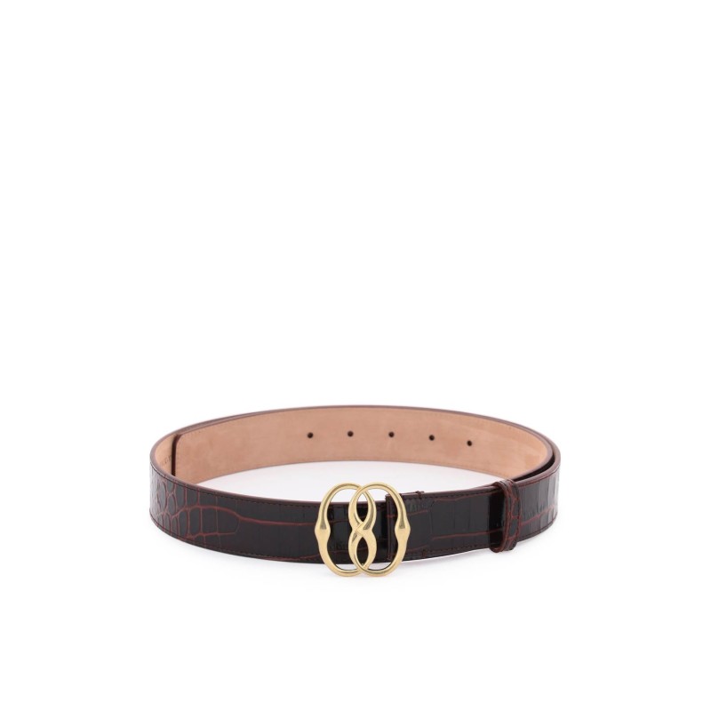 croco-effect leather belt with emblem buckle