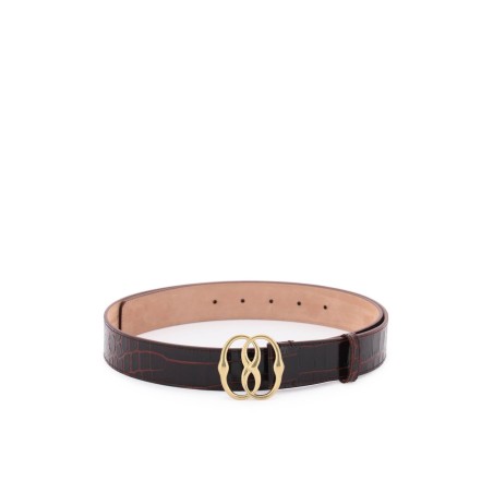 croco-effect leather belt with emblem buckle