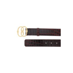 croco-effect leather belt with emblem buckle