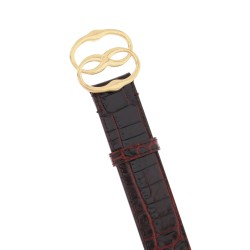 croco-effect leather belt with emblem buckle