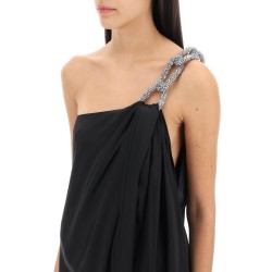 one-shoulder dress with falabella chain