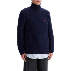 high-neck wool and cashmere cable-knit pullover sweater