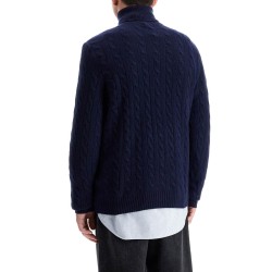 high-neck wool and cashmere cable-knit pullover sweater