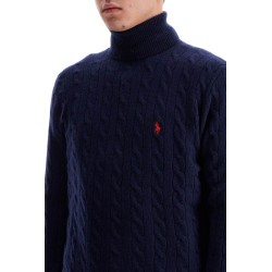 high-neck wool and cashmere cable-knit pullover sweater